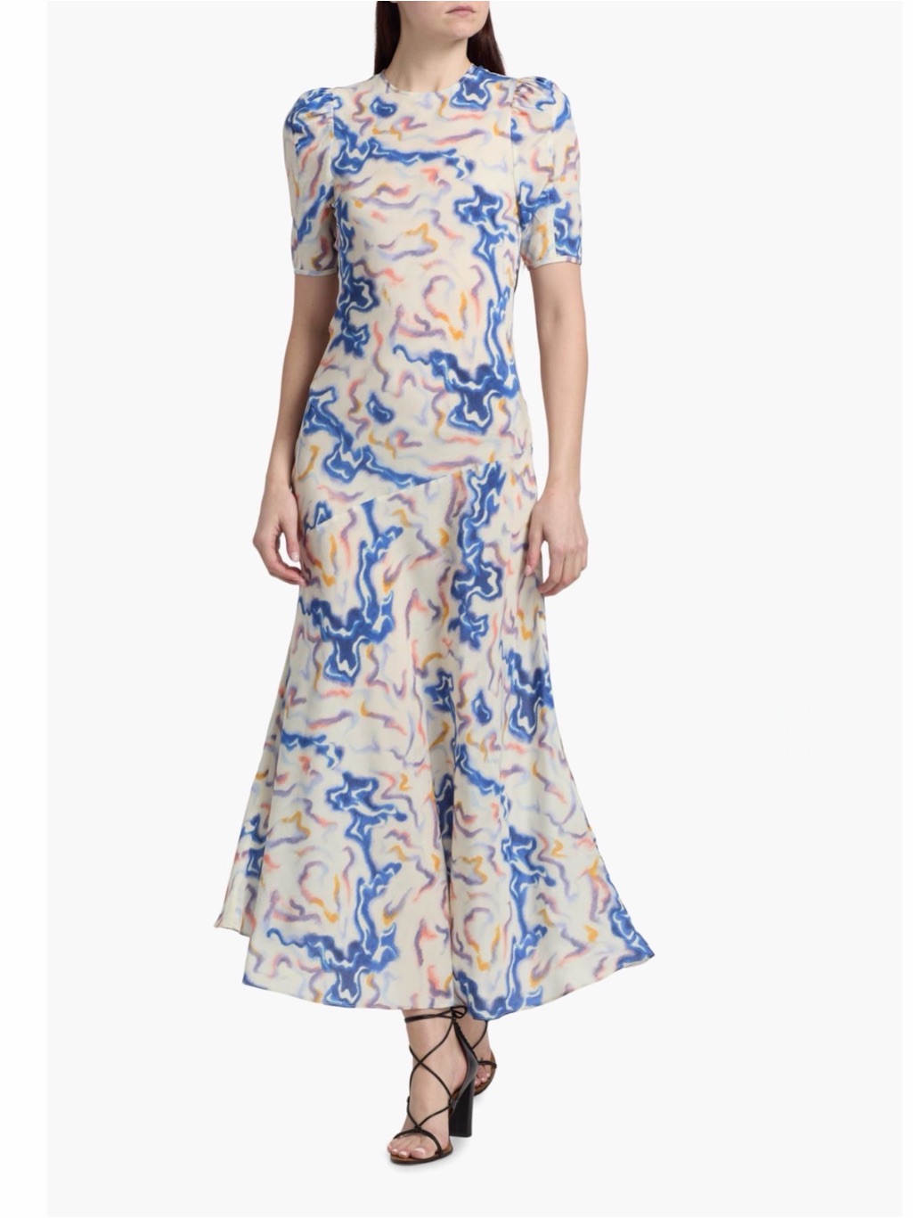 Ulla Johnson Womenâs Samar Silk Short Sleeve White Abstract Print Maxi Dress New